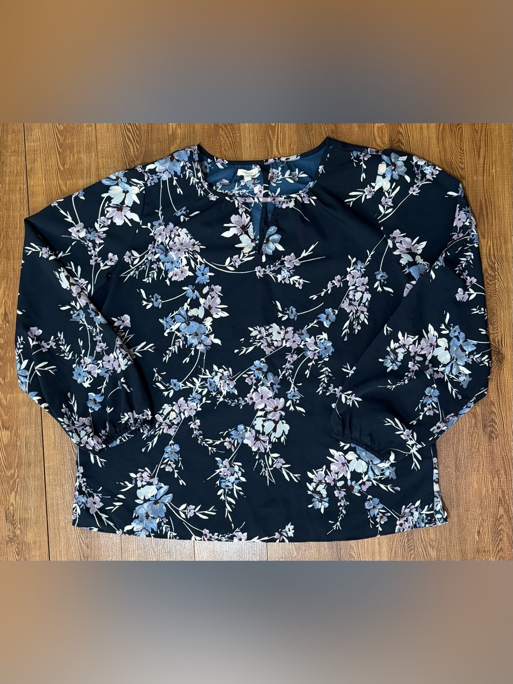 Women's Navy Blue Floral Long Sleeve Blouse by Maurices - Size XL